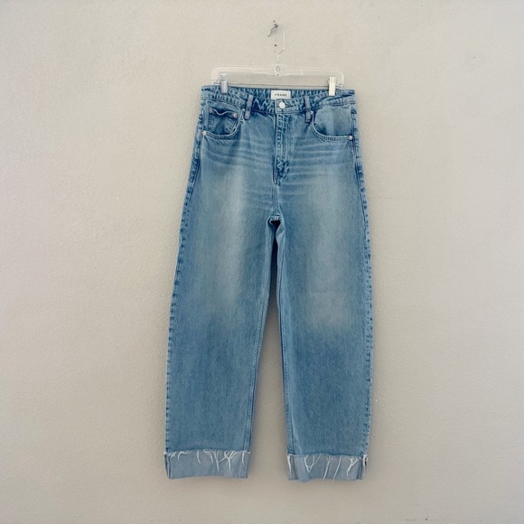Frame Barrel Jeans 29 Raw Cuff Curved Rhode Light Wash Denim Blue Classic - Picture 7 of 15